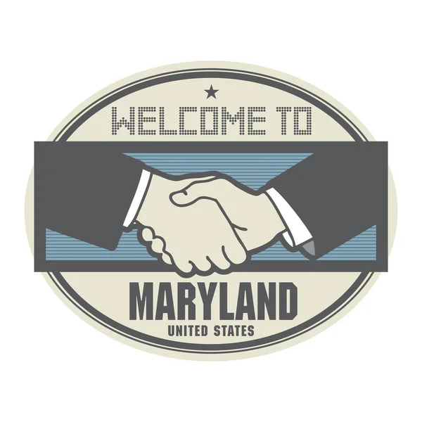 Concepto de negocio con apretón de manos y el texto Welcome to Maryland — Archivo Imágenes Vectoriales