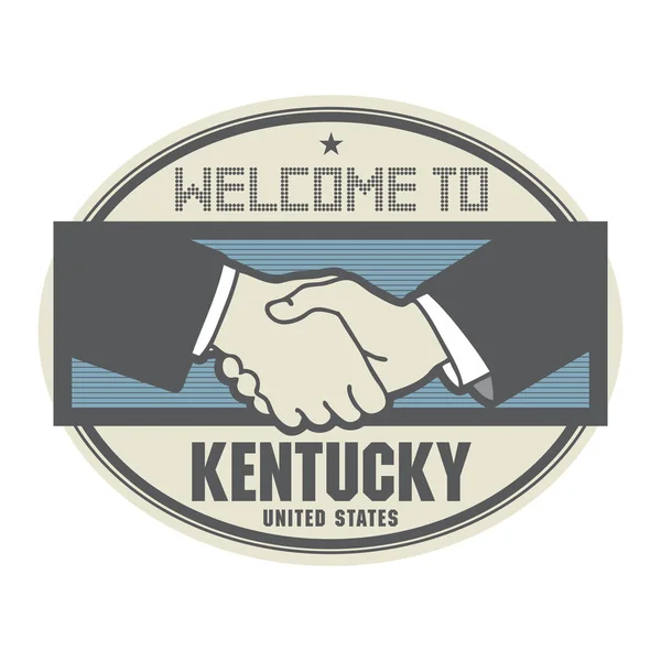 Concepto de negocio con apretón de manos y el texto Welcome to Kentucky — Vector de stock