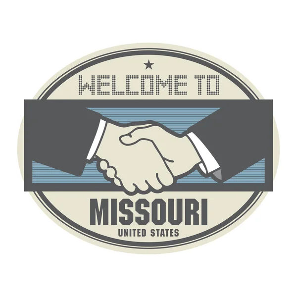 Geschäftskonzept mit Handschlag und dem Willkommenstext in Missouri — Stockvektor