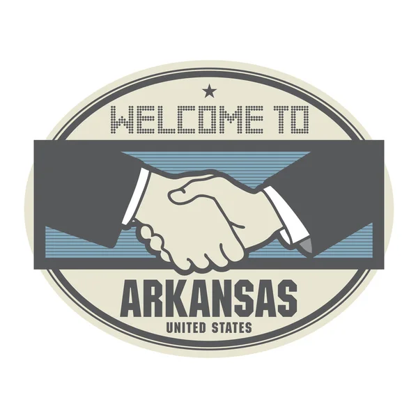 Concept d'entreprise avec poignée de main et le texte Bienvenue en Arkansas — Image vectorielle