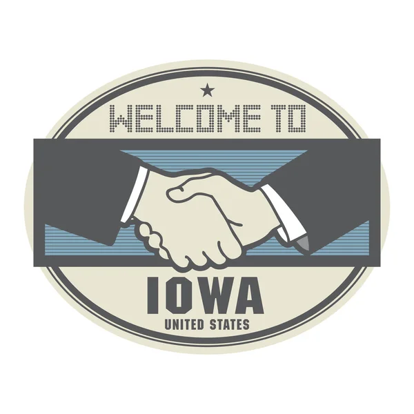 Business concept con handshake e il testo Benvenuti in Iowa, Un — Vettoriale Stock