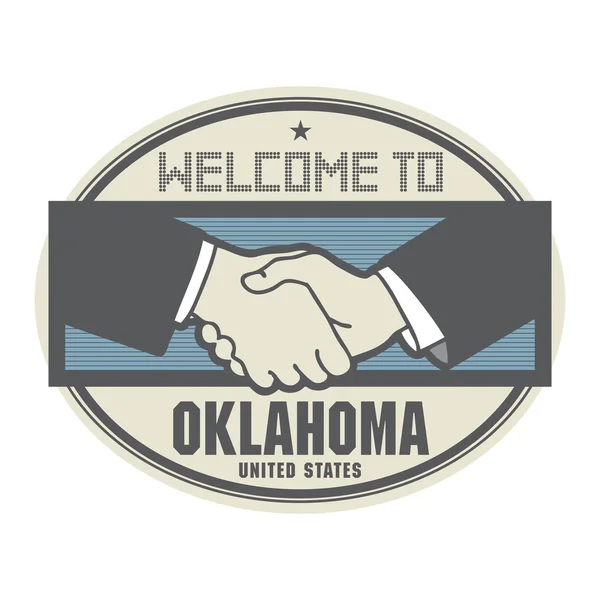 Concepto de negocio con apretón de manos y el texto Welcome to Oklahoma — Vector de stock