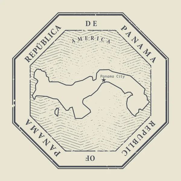 Timbre avec le nom et la carte de Panama — Image vectorielle