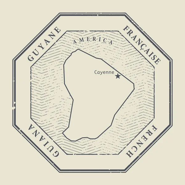 Timbro con il nome e la mappa di Guyane francese — Vettoriale Stock