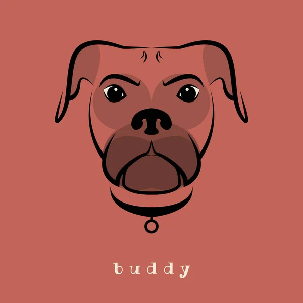 Χαριτωμένο σκυλάκι μπουλντόγκ πρόσωπο σημάδι ή σύμβολο — Διανυσματικό Αρχείο