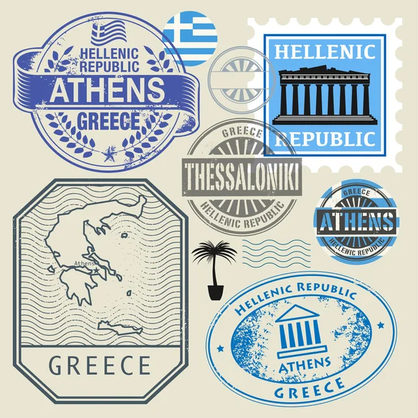 Cestovní razítka nebo symboly set, Řecko téma — Stockový vektor