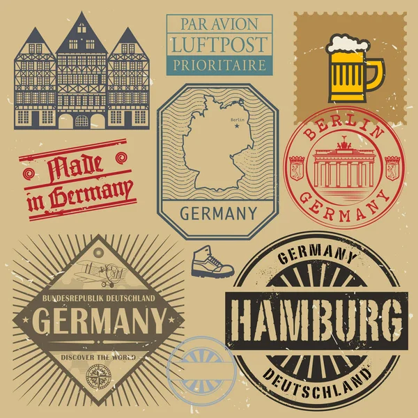 Postzegels of symbolen instellen, Duitsland-thema reizen — Stockvector