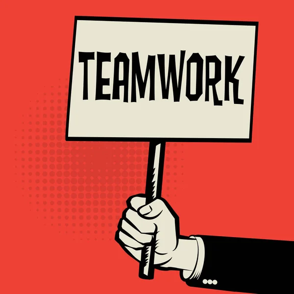 Poster in de hand, businessconcept met tekst Teamwork — Stockvector