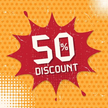 Konuşma balonu, iş kavramı ile metin yüzde 50 indirim