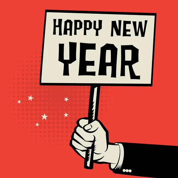 Poster in de hand, businessconcept met tekst Happy New Year — Stockvector