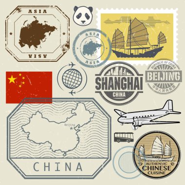 Metinle Chine, ayarla pullar Shanghai, Pekin seyahat