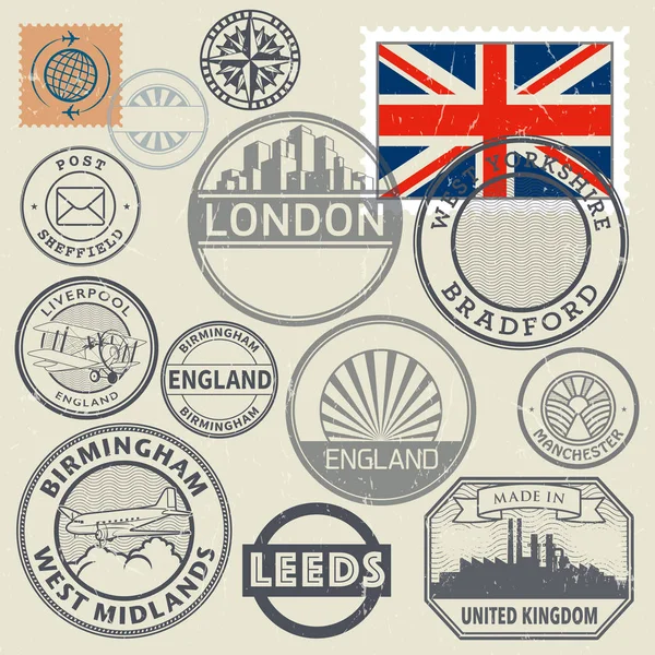 Travel stamps or symbols set, England and United Kingdom — Stock Vector