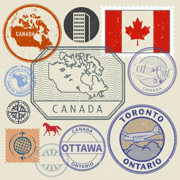 Grunge sello de goma y carteles con el nombre de Canadá — Vector de stock