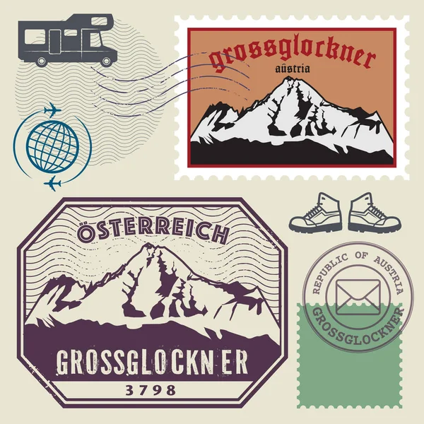 Post stamp set with the Grossglockner, Austria — Stock Vector