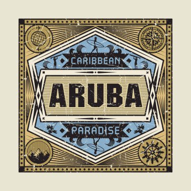 Damga veya vintage amblemi ile metin Aruba, Karayip cenneti