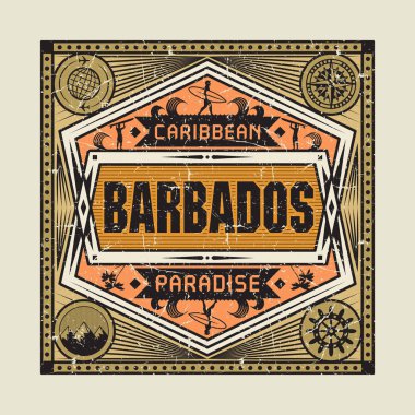 Damga veya vintage amblemi ile metin Barbados, Karayip cenneti