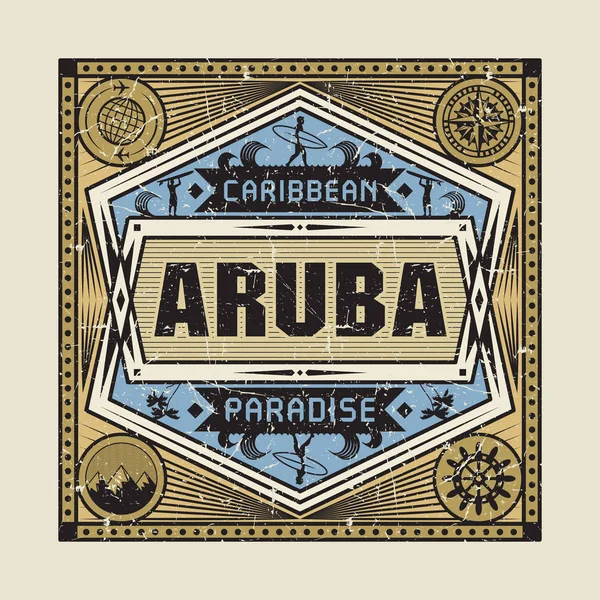 Sello o emblema vintage con texto Aruba, Caribbean Paradise — Vector de stock