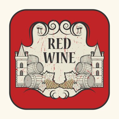 Etiket veya metin içinde yazılmış kırmızı şarap, etiketi