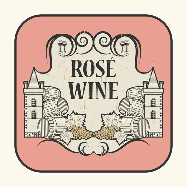 Etiqueta ou rótulo com o texto Vinho Rosa, escrito no interior —  Vetores de Stock