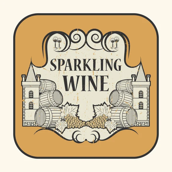 Etichetta o etichetta con il testo Vino Spumante, scritta all'interno — Vettoriale Stock