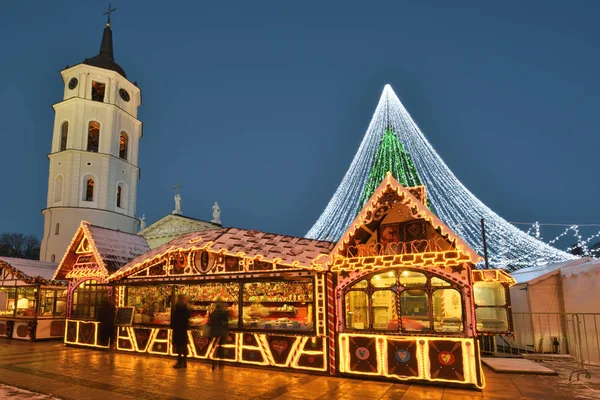 Nacht uitzicht op de kerstboom in Vilnius — Stockfoto