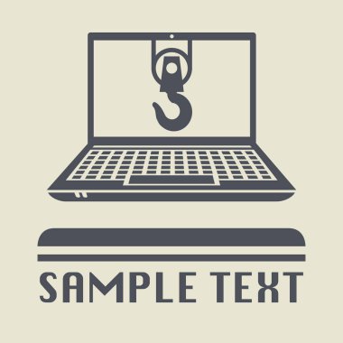 Laptop ya da defter bilgisayar ile vinç kanca simgesi