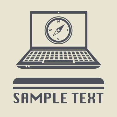 Laptop ya da defter bilgisayar ile pusula simgesini