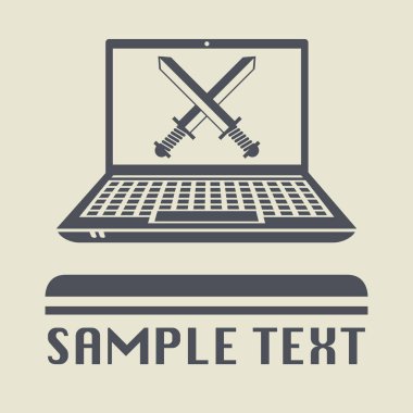 İki kılıç simgesini veya işareti ile laptop ya da defter bilgisayar