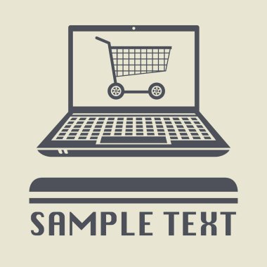 Laptop ya da defter bilgisayar ile alışveriş sepeti simgesini