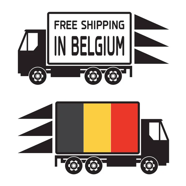 Delivery truck and text Free Shipping in Belgium — Stock Vector