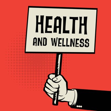 Poster el, iş kavramı ile metin sağlık ve sağlık