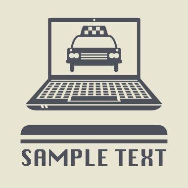 Laptop ya da defter bilgisayar ile taksi araba simgesi