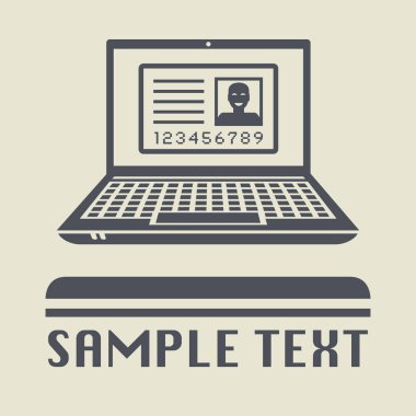 Laptop ya da defter bilgisayar kimlik kartı simgesiyle