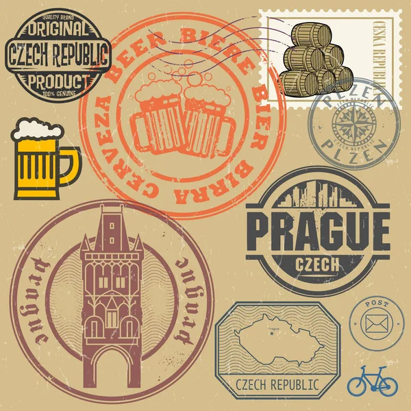 Grunge rubber stamp set with text and map of Czech Republic — Stock Vector