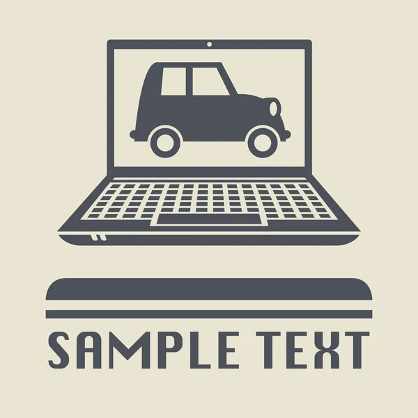 Ordinateur portable ou ordinateur portable avec icône de voiture Vintage — Image vectorielle