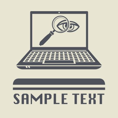 Laptop ya da defter bilgisayar Büyüteç ve göz simgesini