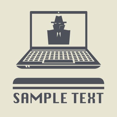 Laptop ya da defter bilgisayar gizli casus simgesi veya işareti ile