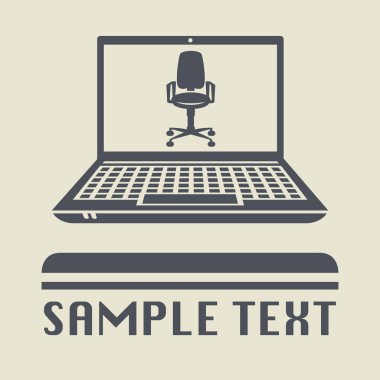 Laptop ya da defter bilgisayar ofis sandalye simgesiyle