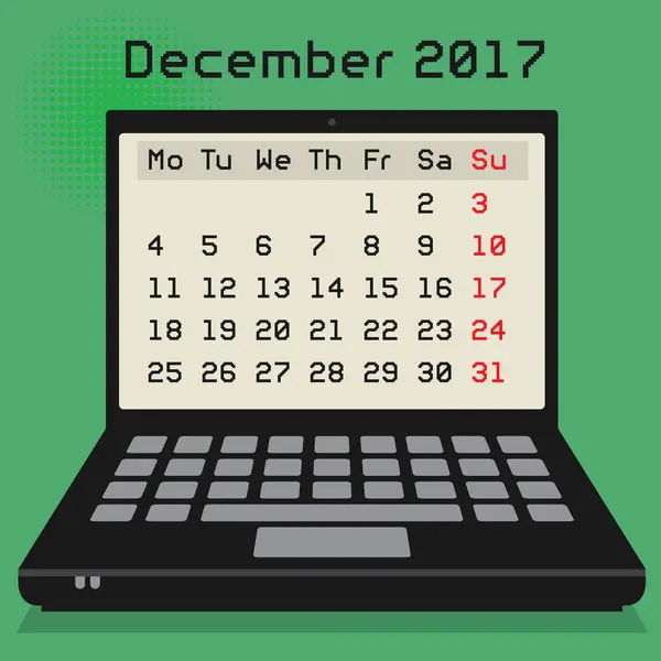 Computadora, concepto de negocio con calendario 2017, mes de diciembre — Vector de stock