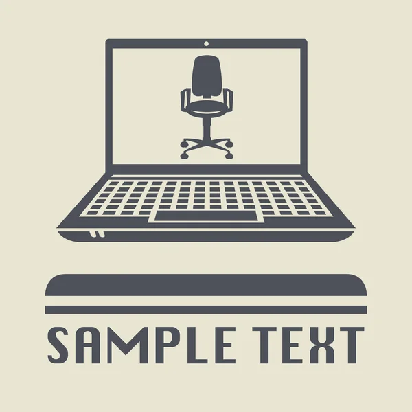 Ordinateur portable ou ordinateur portable avec icône de chaise Office — Image vectorielle