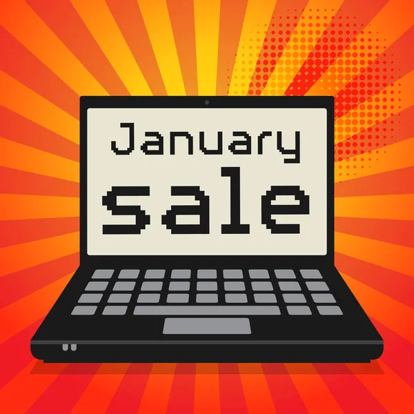 Φορητού υπολογιστή, της επιχειρηματικής ιδέας με κείμενο Ιανουαρίου πώληση — Διανυσματικό Αρχείο