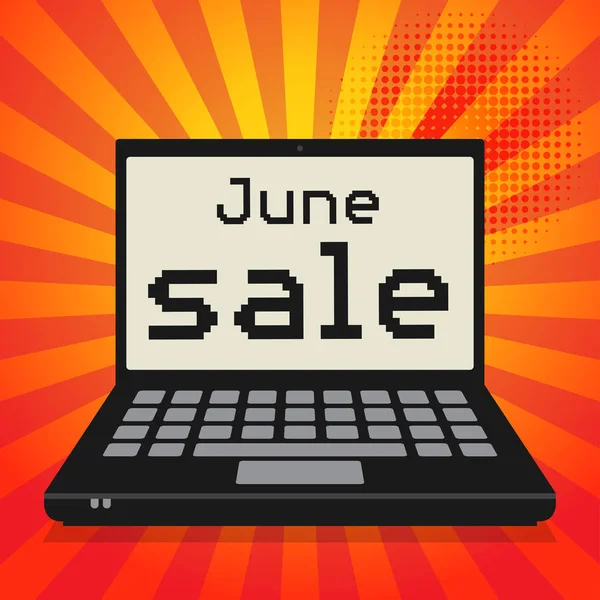 Ordenador portátil o portátil, concepto de negocio con texto June Sal — Vector de stock