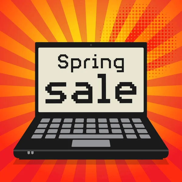 Ordinateur, concept d'entreprise avec texte Spring Sale — Image vectorielle