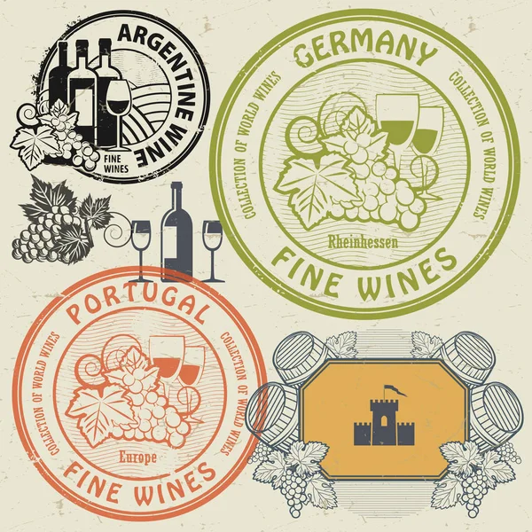 Set di francobolli o simboli per vino — Vettoriale Stock