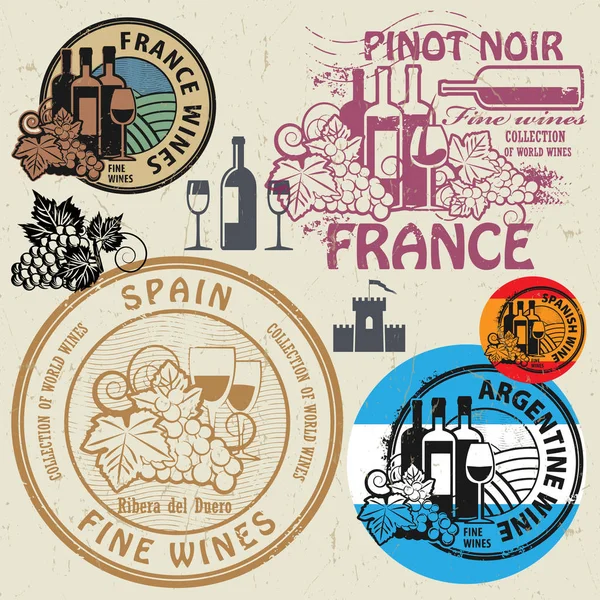 Série de timbres ou symboles pour le vin — Image vectorielle