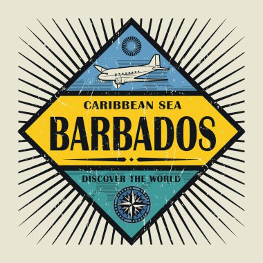 Damga veya vintage amblemi metin Barbados, dünyayı keşfedin