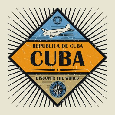 Damga veya vintage amblemi metin Küba, dünyayı keşfedin