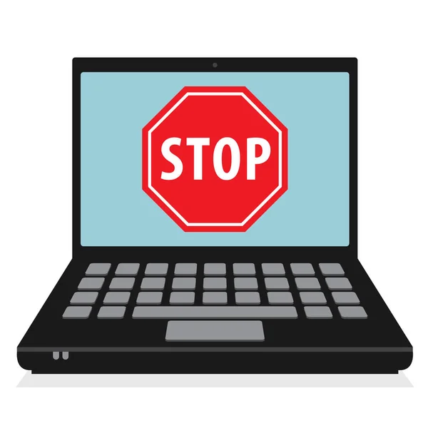 Ordinateur, concept d'entreprise avec signe de danger de virus informatique Stop — Image vectorielle