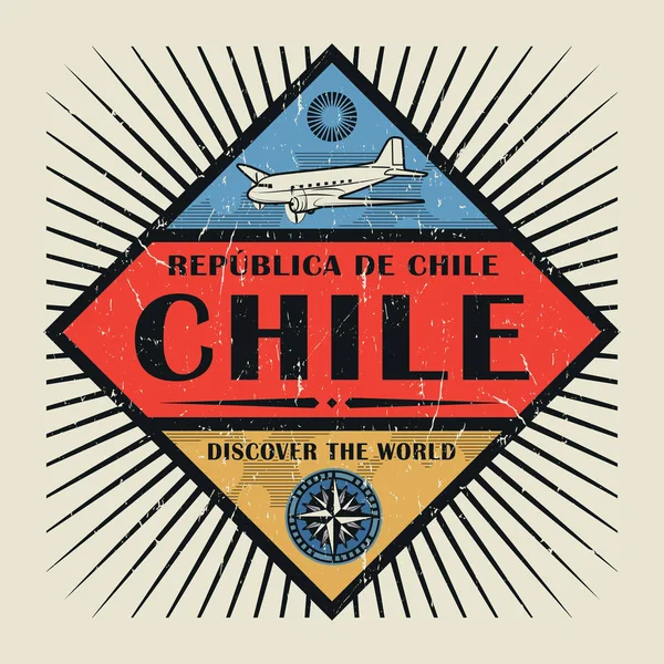 Sello o emblema vintage Chile, Descubre el Mundo — Archivo Imágenes Vectoriales