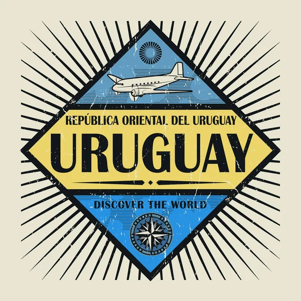 Stempel of vintage embleem tekst Uruguay, ontdek de wereld — Stockvector